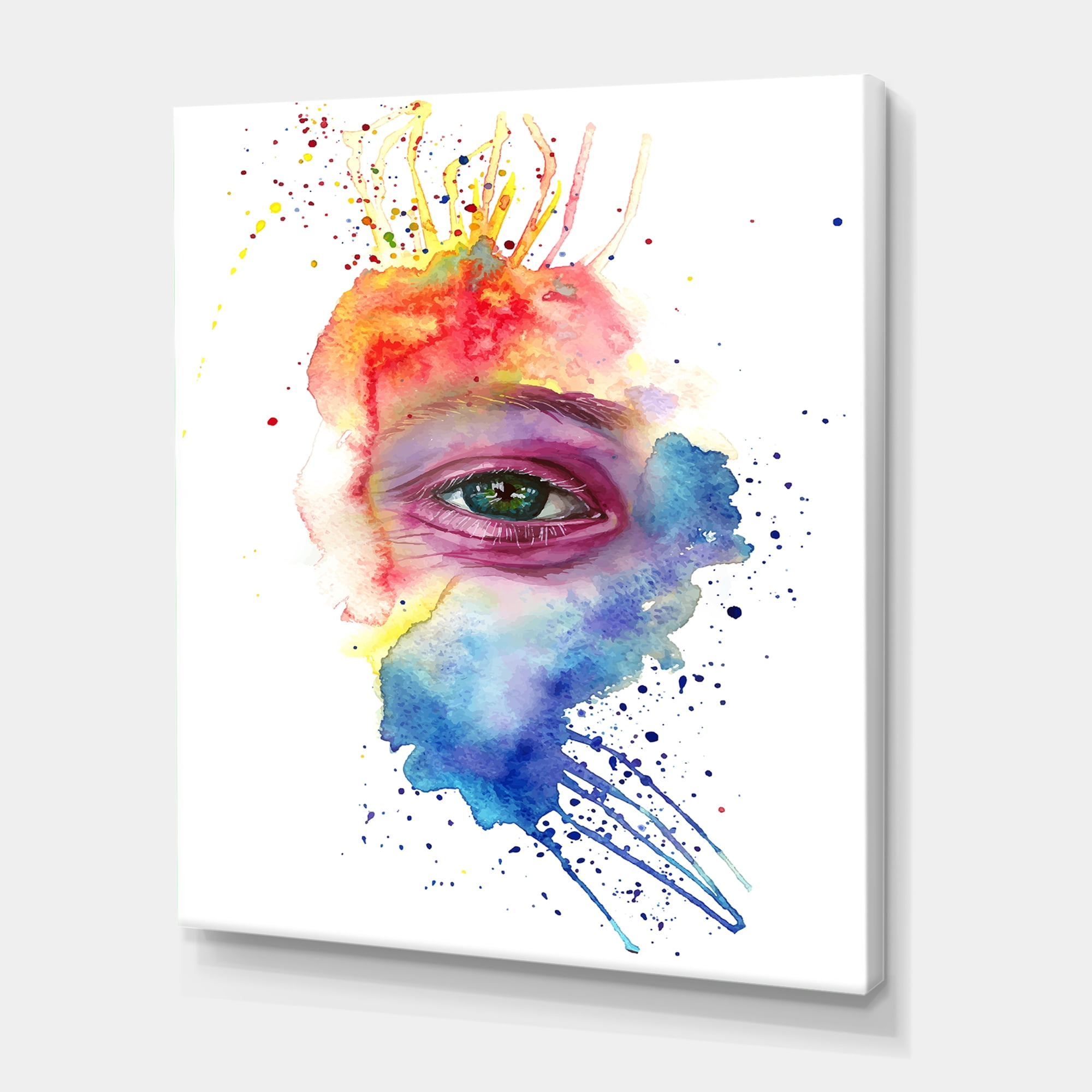 Designart ' Detail of Eye In Rainbow-Colored Face Portrait ' Bohemian & Eclectic Canvas Wall Art Print