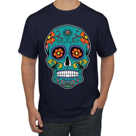Wild Bobby Day Of The Dead Sugar Skull Pop Culture Men Graphic Tee, Navy, Small