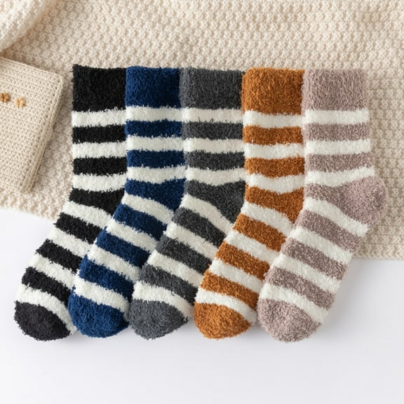 Monebena 5 Pairs Mens Fuzzy Socks Cozy Slipper Fluffy Socks Winter Warm Thick Soft Stocking Comfy Sleep Fleece Socks Men