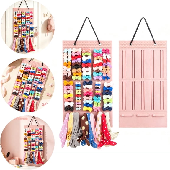 Hair Bow Organizer for Girls, Hair Clips Holder Wall Hanging,Felt Bow Storage Display for Girls Hair Bows & Claw Clips, Ribbons, Headbands – Girl Women Room Decor,Pink