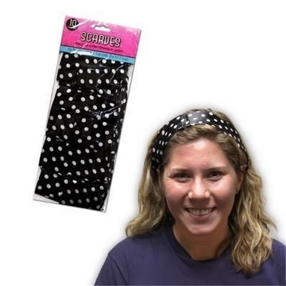 Nifty 50's Theme Party Polka Dot Scarf (10 Pack), Black/White, 15.4 x 6.3