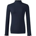 thumbnail image 1 of Lightweight Ruffle Mock Neck Tops Ribbed Lettuce Trim Soft Base Layer for Women, 1 of 6