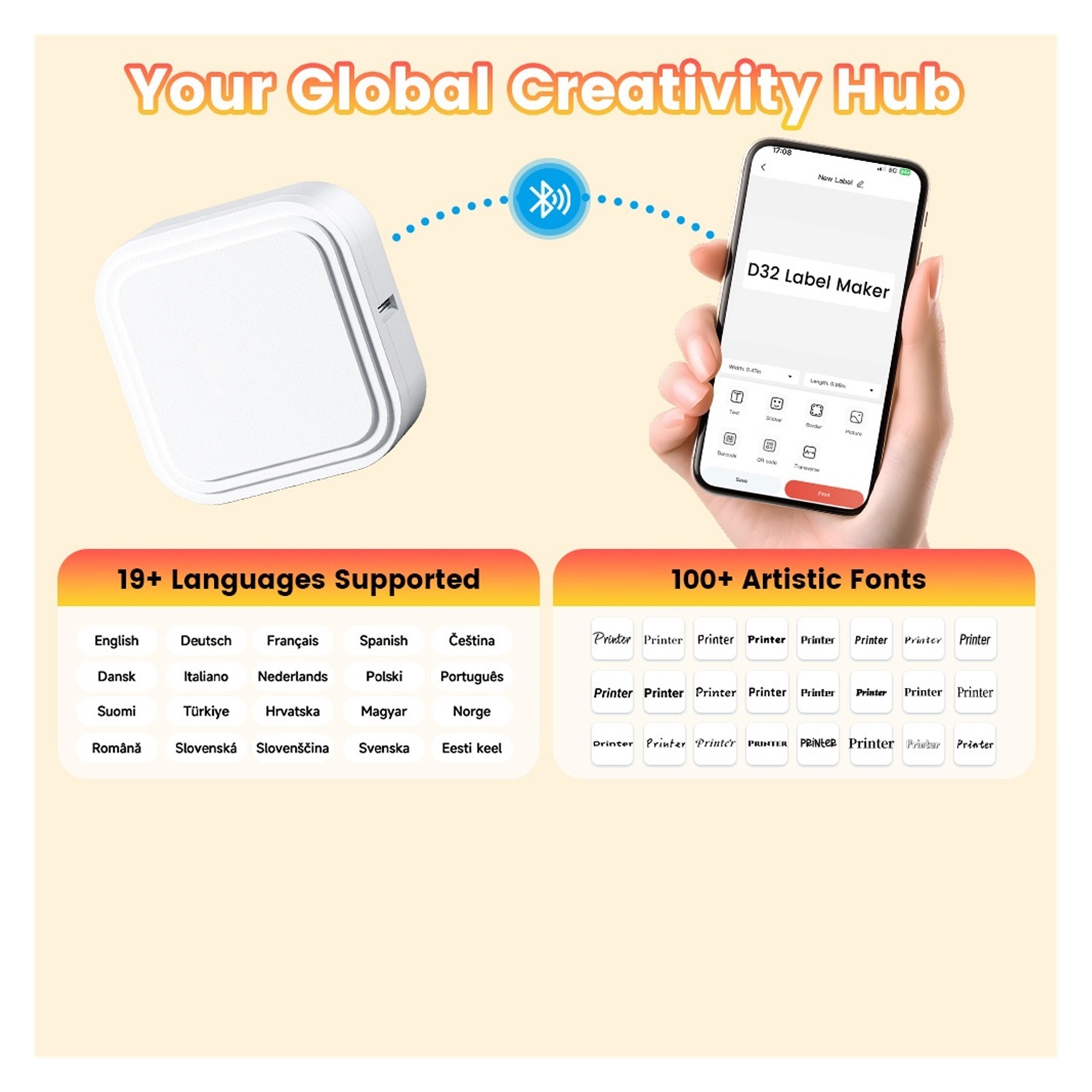D32 Mini Label Printer Portable Bluetooth Thermal Label Maker for Small Stickers, Same Function