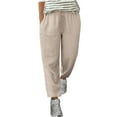 thumbnail image 2 of lmcalzta Womens Linen Pants Plus Size Drawstring Stright Leg Pant Summer Lightweight Trousers Solid Color, 2 of 5