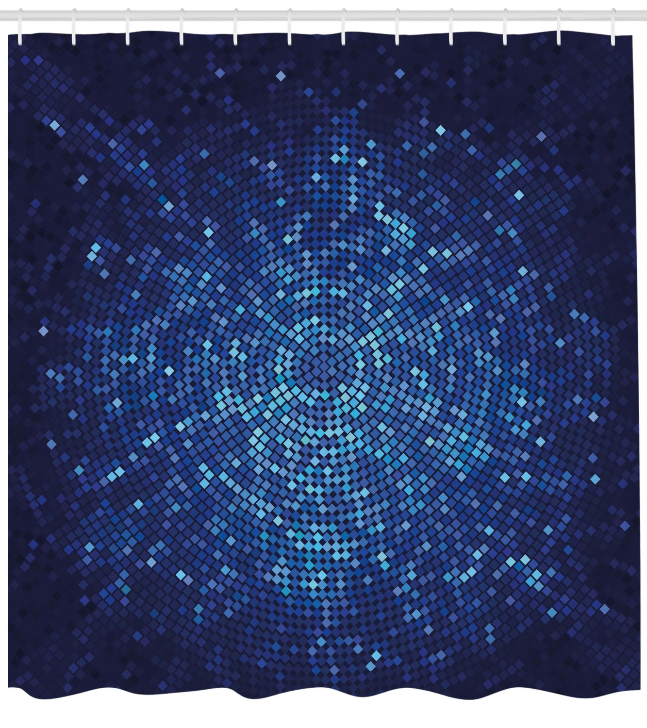 Blue Shower Curtain Digital Geometric Mosaic Perspective Depth