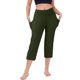 thumbnail image 1 of pantalón elástico de cintura alta 3/4 para mujer pantalones de pierna capris anchos con ajuste activo casual pantalones con bolsillos verde militar / 2xl, 1 of 4