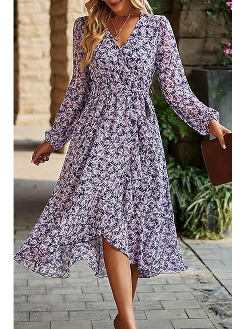 PRETTYGARDEN Women's Floral Print Boho Dress Long Sleeve Wrap V Neck Ruffle Belted A-Line Flowy Maxi Dresses - Walmart.com PRETTYGARDEN Women's Floral Print Boho Dress Long Sleeve Wrap V Neck Ruffle Belted A-Line Flowy Maxi Dresses - Walmart.com