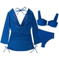 thumbnail image 2 of FRSASU Women's Plus Size Triangle Bikini Sets 3 Piece Swimsuits with Side Ruched Drawstring Cover Up Blue S(S), 2 of 3