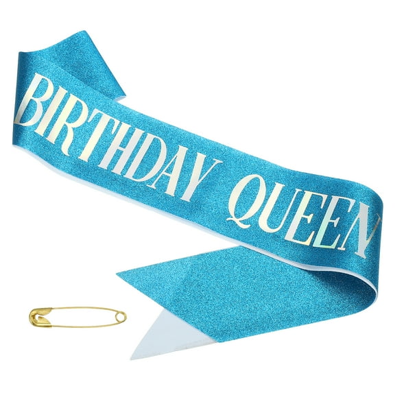 Uxcell Birthday Girls Sash, Glitter Birthday Sash for Women Satin Queen Sash Party Decorations with Safety Pin Blue Fantasy