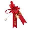 thumbnail image 3 of Corsage de rosas artificiales para el pecho de la novia, el novio, la ropa de boda, accesorios de decoración, 2 piezas de ramilletes rojos con cinta con nombre, 3 of 10