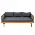 thumbnail image 5 of Outdoor 3-Seater Daybed with Rattan Arms & Dark Gray Cushions | Acacia Wood | Dark Gray, 5 of 13