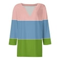 thumbnail image 5 of HAPIMO Women's Color Block Tops Loose Shirts Vacation Casual Workout Fashion 3/4 Sleeve Tees Outfits V Neck Pullovers Blue XXL, 5 of 5