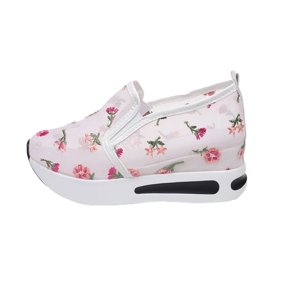 Effortless Autumn Mesh Embroidered Floral Platform Casual Shoes With Breathable Comfort