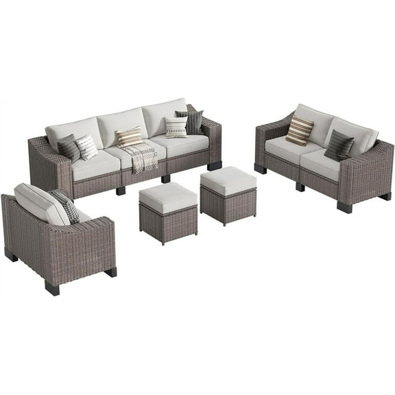 8 Pieces Outdoor Patio Furniture Sets,Rattan Conversation Sectional Set with Ottman, Manual Weaving Wicker Outdoor Couch Patio Sofa Set for Backyard Patio Garden