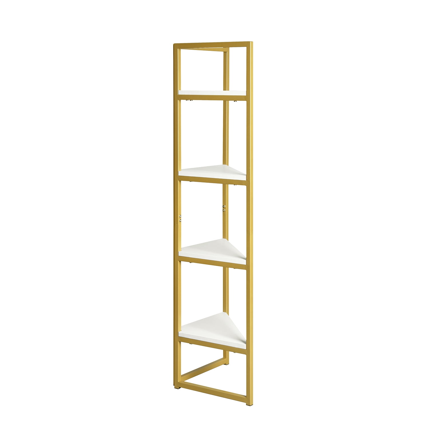 4 Tier Corner Display Shelf Multifunctional Shelving Unit, Industrial High Corner Shelf Bookcase for Home Office, Gold 4 Tier Corner Display Shelf Multifunctional Shelving Unit, Industrial High Corner Shelf Bookcase for Home Office, Gold
