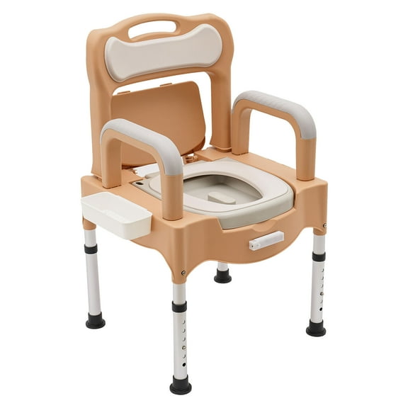 Portable Bedside Commode Chair Height Adjustable Toilet Chair Shower Chair Bath Seat Khaki 250kg Load