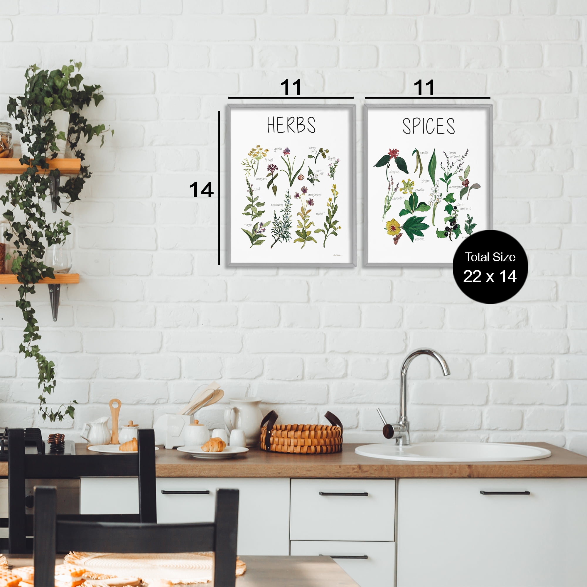 Stupell Industries Culinary Herbs & Spices 2 Piece Gray Framed Giclee Art Set, design by Carol Robinson