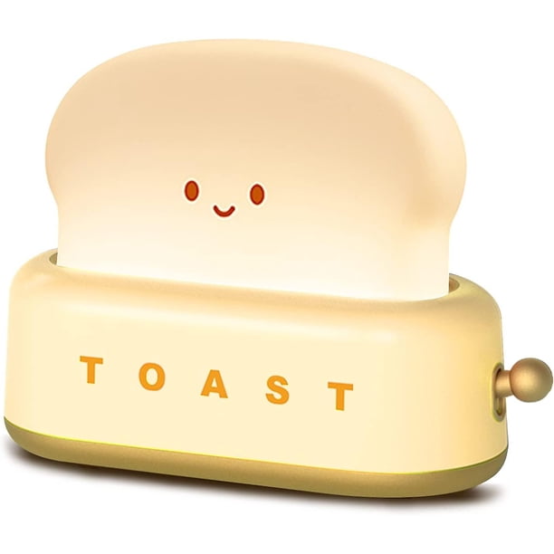 Lámpara de mesa pequeña, linda luz LED para mesita de noche de dormitorio con pan tostado con temporizador y recargable, regalo de cumpleaños genial para bebés, niños, niñas y niño