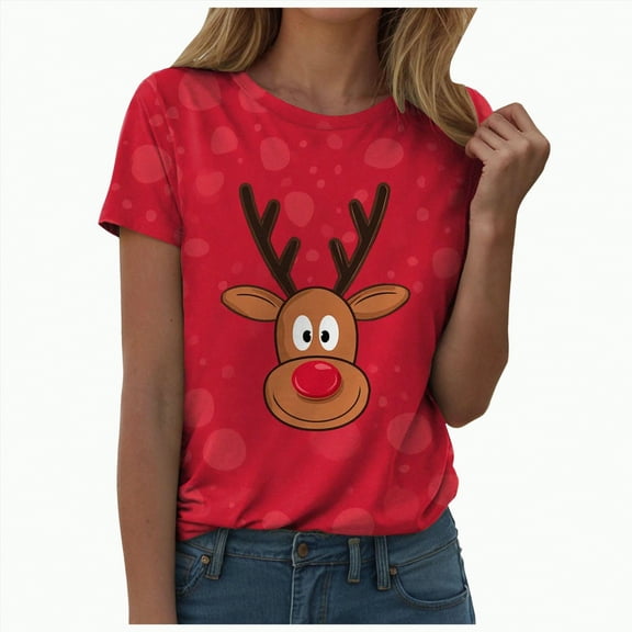 UngA Christmas T-Shirts for Women Merry and Bright Shirt Xmas Holiday Tshirt Christmas Lights Tee Tops Women's Christmas Shirts (Red,M)