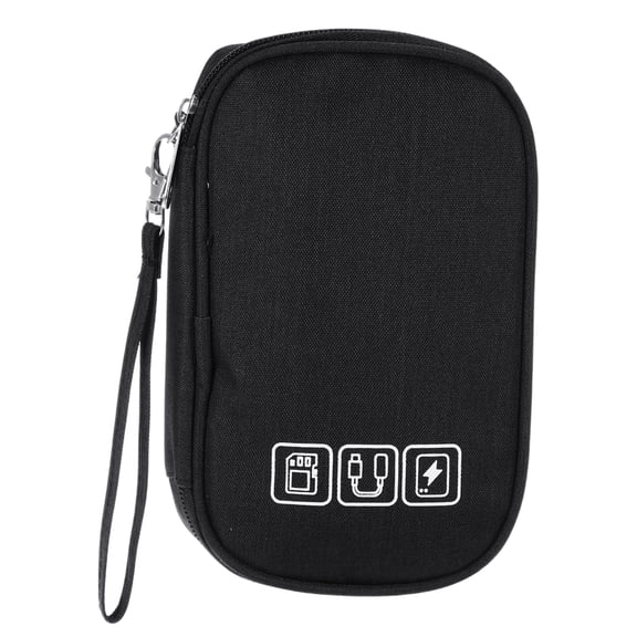 Unique Bargains Electronic Organizer Cable Double Layer Portable Pouch Black