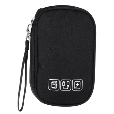 Unique Bargains Electronic Organizer Cable Double Layer Portable Pouch Black