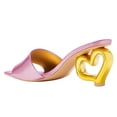thumbnail image 4 of FSJ Women Fashion Heart Shaped Heel Backless Mules Square Open Toe Slip On Sandals Casual Wedding Dress Slides Shoes Size 8.5 Champagne Pink, 4 of 5