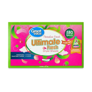 Great Value Ultimate Fresh Dryer Sheets, Paradise Fresh, 180 Count, Compare to Gain®
