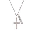 thumbnail image 2 of Delight Jewelry Stainless Steel Proverbs 31:25 - She is Clothed Engraved Cross - Silvertone Mother Daughter Bar Charm Necklace, 23", 2 of 4