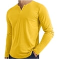 thumbnail image 2 of DPTALR Men's Casual Solid Color Loose V-Neck Lightweight Breathable Long Sleeve Pullover Top,Yellow, XL, 2 of 7