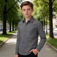 thumbnail image 2 of RTKFRFLM Boys' Long Sleeve Cotton Linen Shirt Classic Button Down Collared Top for Kids Breathable Lightweight Summer Blouse Casual Fashionable Gentleman's Ages 5-16 Years Old Solid, 2 of 4