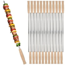 17-Inch Long Flat BBQ Skewers, HONSHEN Brazilian-style Stainless Steel 3/8 Inch Wide Blade with hardwood Handle barbecue skewers for Grilling Meat,Chicken,Shrimp,Vegetables-Set of 24