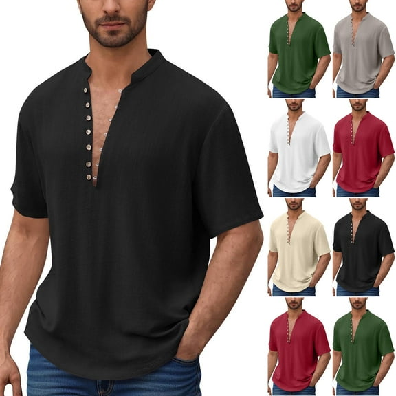 T-Shirts for Man Plus Size Short Sleeve V-Neck Lightweight Tops & Blouses Summer Casual Loose Fitness Pullover T-Shirt Gifts for Men KhakiXXL