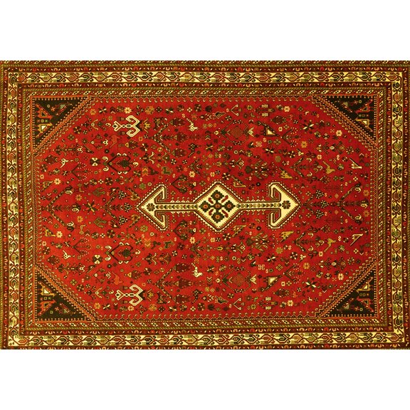 Ahgly Company Machine Washable Indoor Rectangle Persian Yellow Traditional Area Rugs, 5' x 7'