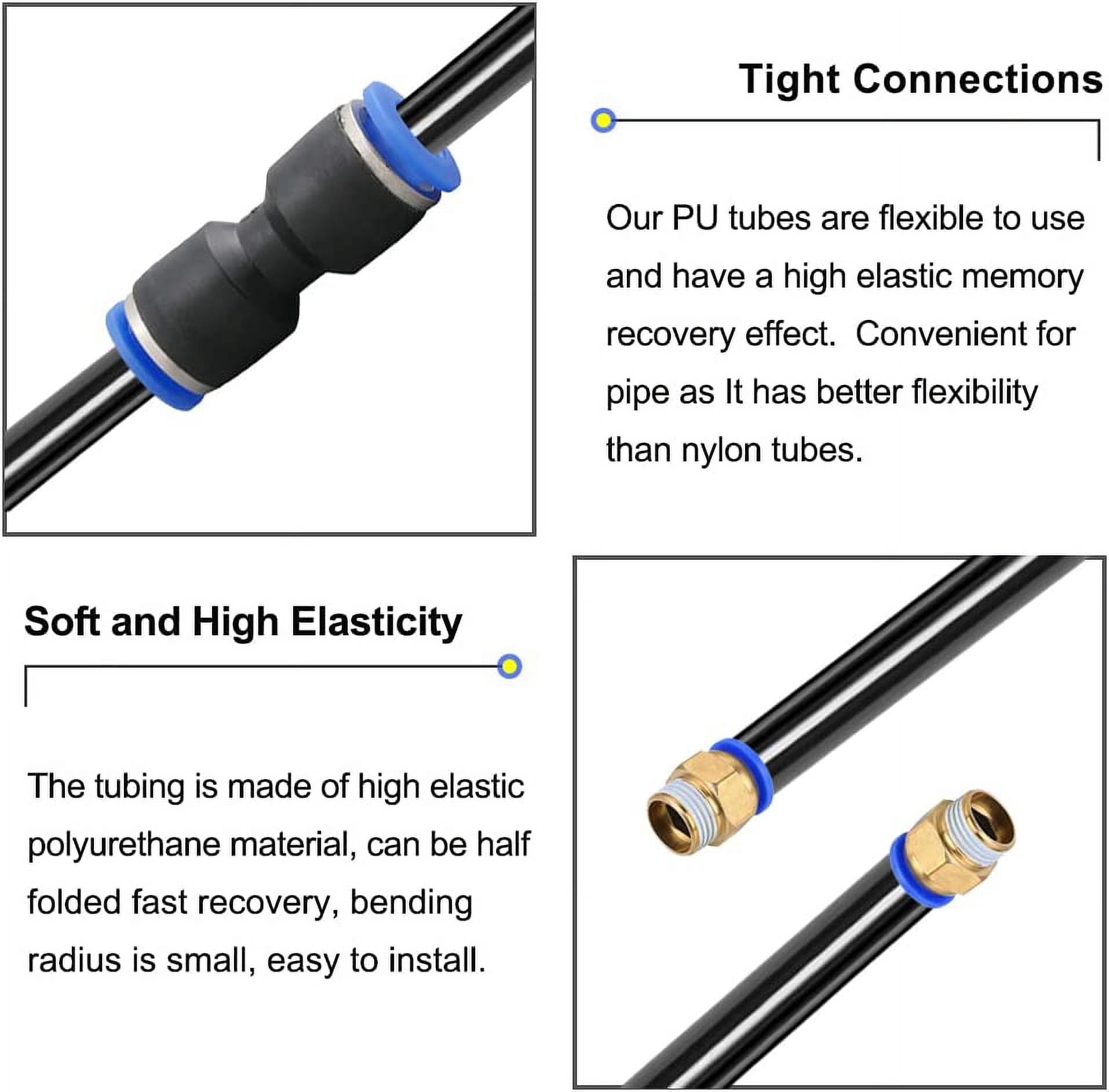 MKEUDQ-Pneumatic PU Tubing, 1/2"OD Hose PU Polyurethane Air Hose Tube Line for Air Compressor Water Fluid Transfer Black (9.84 ft)