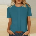 thumbnail image 2 of Yeaiivve Summer Short Sleeve T-Shirt for Women Pleated Front Loose Crew Neck Tops Lightweight Going Out Casual Tee Blouse Blue,L, 2 of 7
