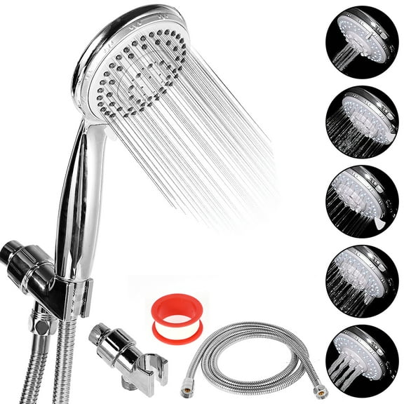 JTWEB Shower Head, 5 Settings Shower Heads with Handheld, High Pressure Anti-Leak, Adjustable, Chrome