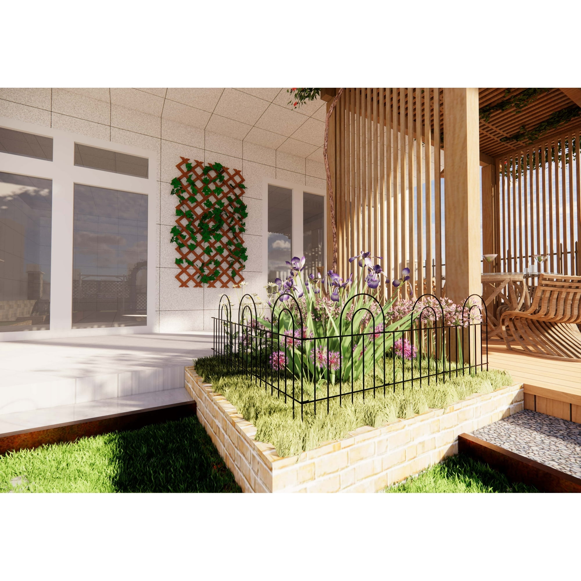Holaki 14 Panels Decorative Outdoor Garden Fence for Yard 24in(H) X 20.4ft(L) Animal Barrier Fencing Galvanized Rustproof Metal Landscape Wire Fencing Patio Fences Moveable Flower Bed Border Black