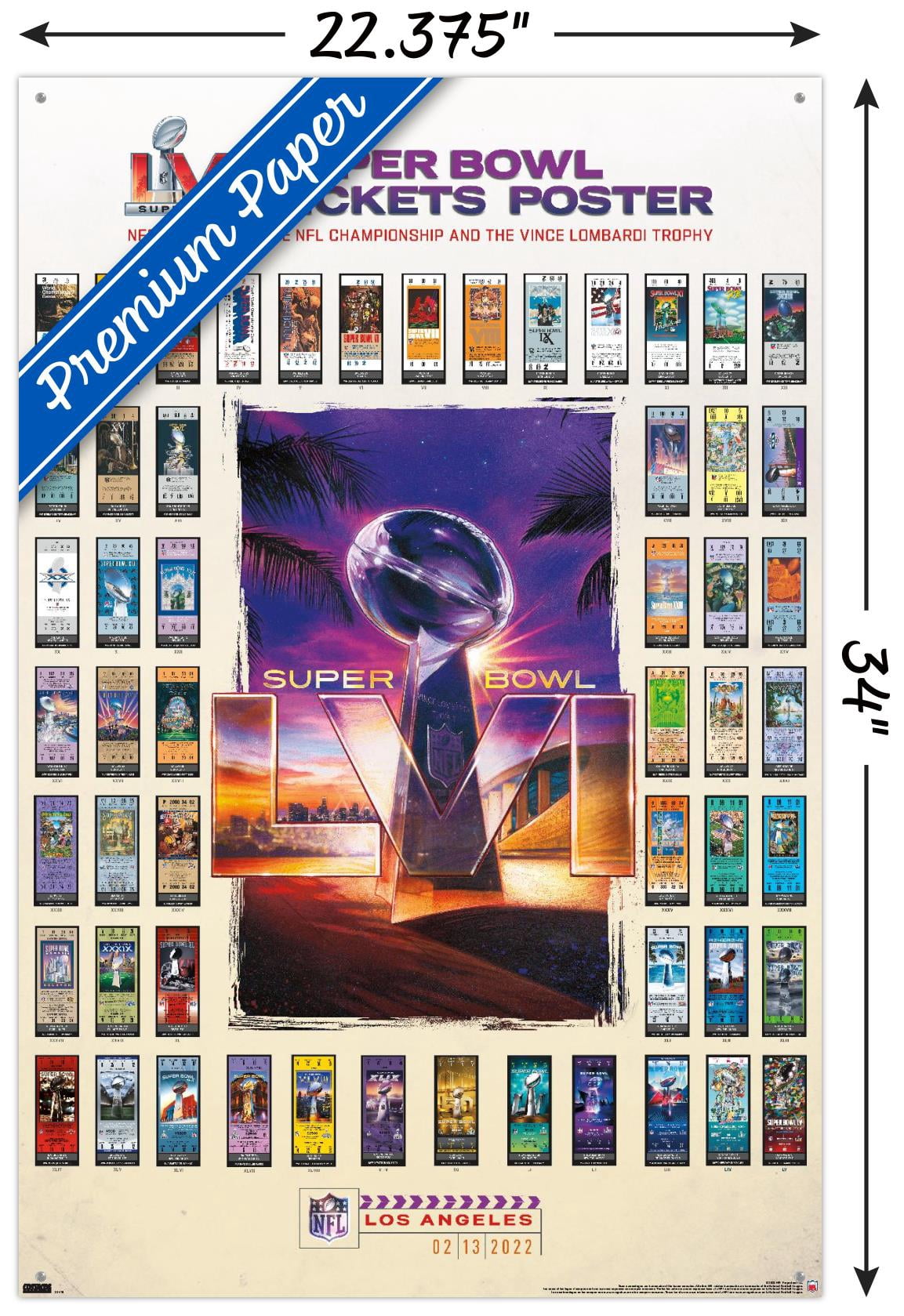 NFL League - Super Bowl LVI - Tickets Wall Poster with Pushpins, 22.375" x 34"