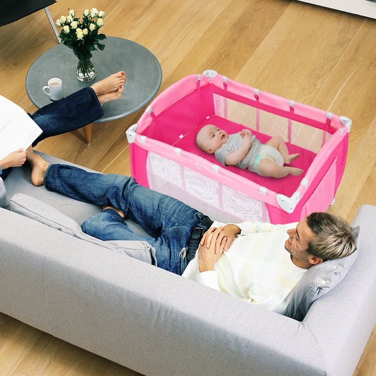 Costway foldable baby crib playpen travel infant bassinet bed mosquito net music w bag sale