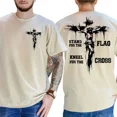 thumbnail image 2 of Stand for the Flag Kneel for the Cross T-Shirt, Christian Patriotic Graphic Tee, Unisex Religious Shirt, Short Sleeve Cotton Top, 2 of 7