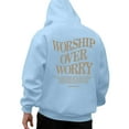 thumbnail image 3 of Christian Hoodies for Men 2025 Worship Over Worry Letter Graphic Hoodie with Pockets Hooded Sweatshirt Pullover Tops, 3 of 6