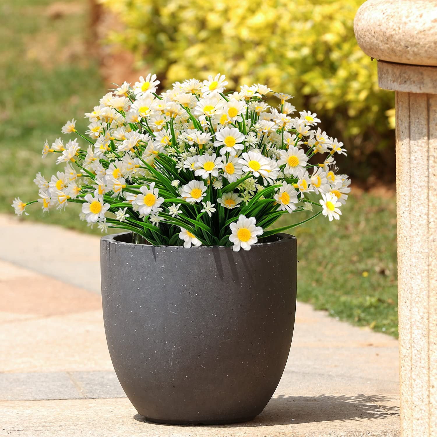 Viworld 10 Bundles Outdoor Artificial Daisy Fake Flowers UV Resistant Plants, Faux Plastic Greenery for Indoor Hanging Plants Garden Porch Window Box Home Wedding Farmhouse Decor (White)