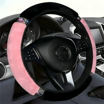 Fluffy Steering Wheel Cover, Universal 15 Inch Colorful Rhinestones Car Steering Wheel Cover, Sparkly Crystal Diamond Steering Wheel Protector for Women Girls,Pink