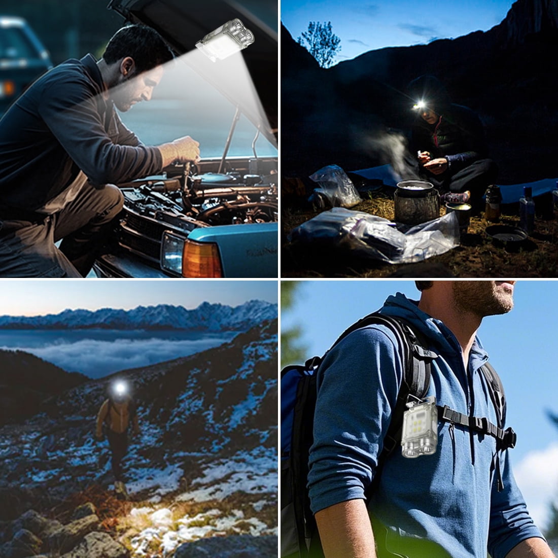 LETOUR 1000 Lumen Mini LED Headlamp IPX5 Waterproof, Keychain Light, Type-c Rechargeable Bottle Opener & Hat Clip 500mAh for Camping, Fishing, Hiking (Hands-Free, Fluorescent, Portable)