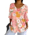 thumbnail image 4 of Tittly Boho Tops for Women, 3/4 Sleeve Shirts for Women Dressy Tunic Tops Casual Wear with Floral, Womens V Neck T Shirts, Women'S Fashion Clothing Red L, 4 of 5