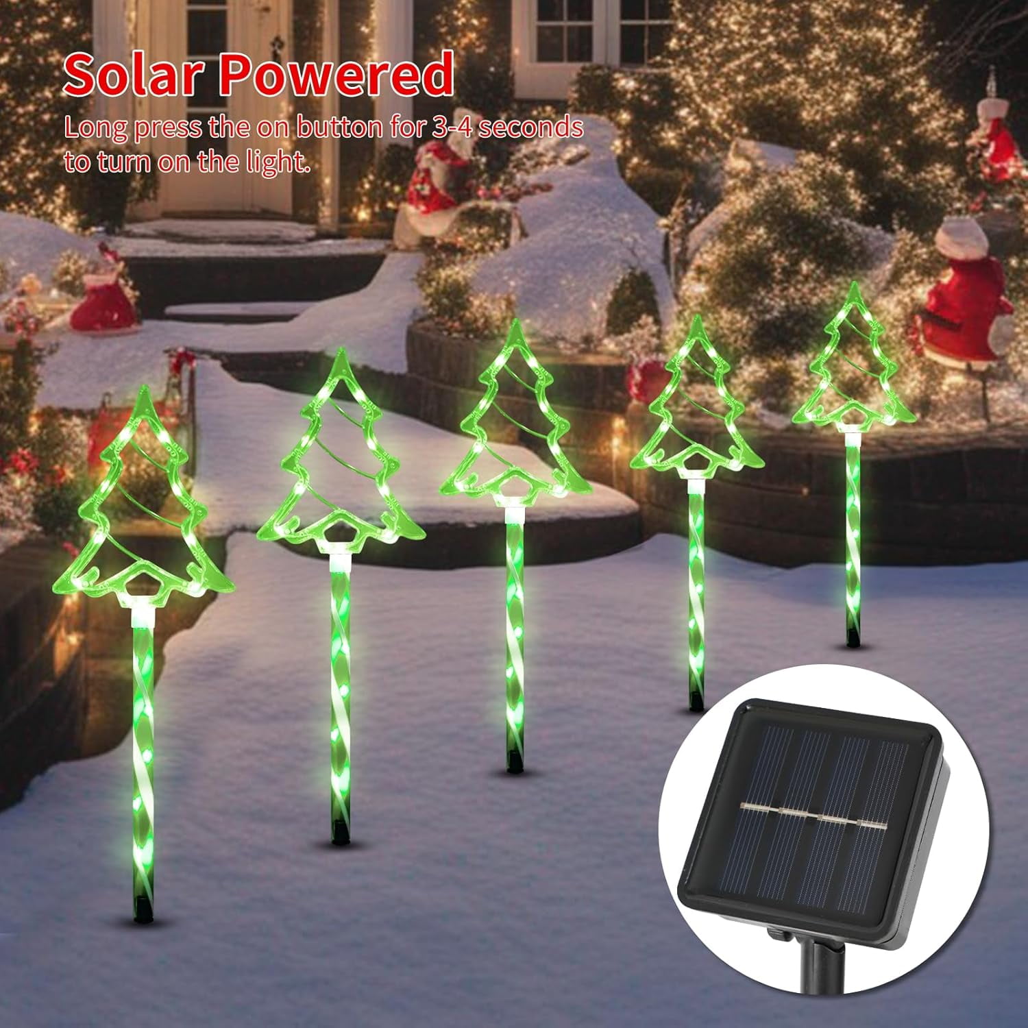 Christmas Solar Pathway Lights Outdoor Decorations, 8 Modes Xmas Tree Candy Lights Waterproof Led Garden Stake Light for Walkway Yard Lawn Porch Holiday Decor 5-Pack