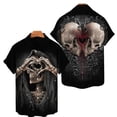 thumbnail image 4 of Camisa de manga corta para hombre, cómoda y transpirable, informal, con estampado 3D de calavera divertida, nueva de verano de 2024, con solapa y botones, talla grande, 4 of 5