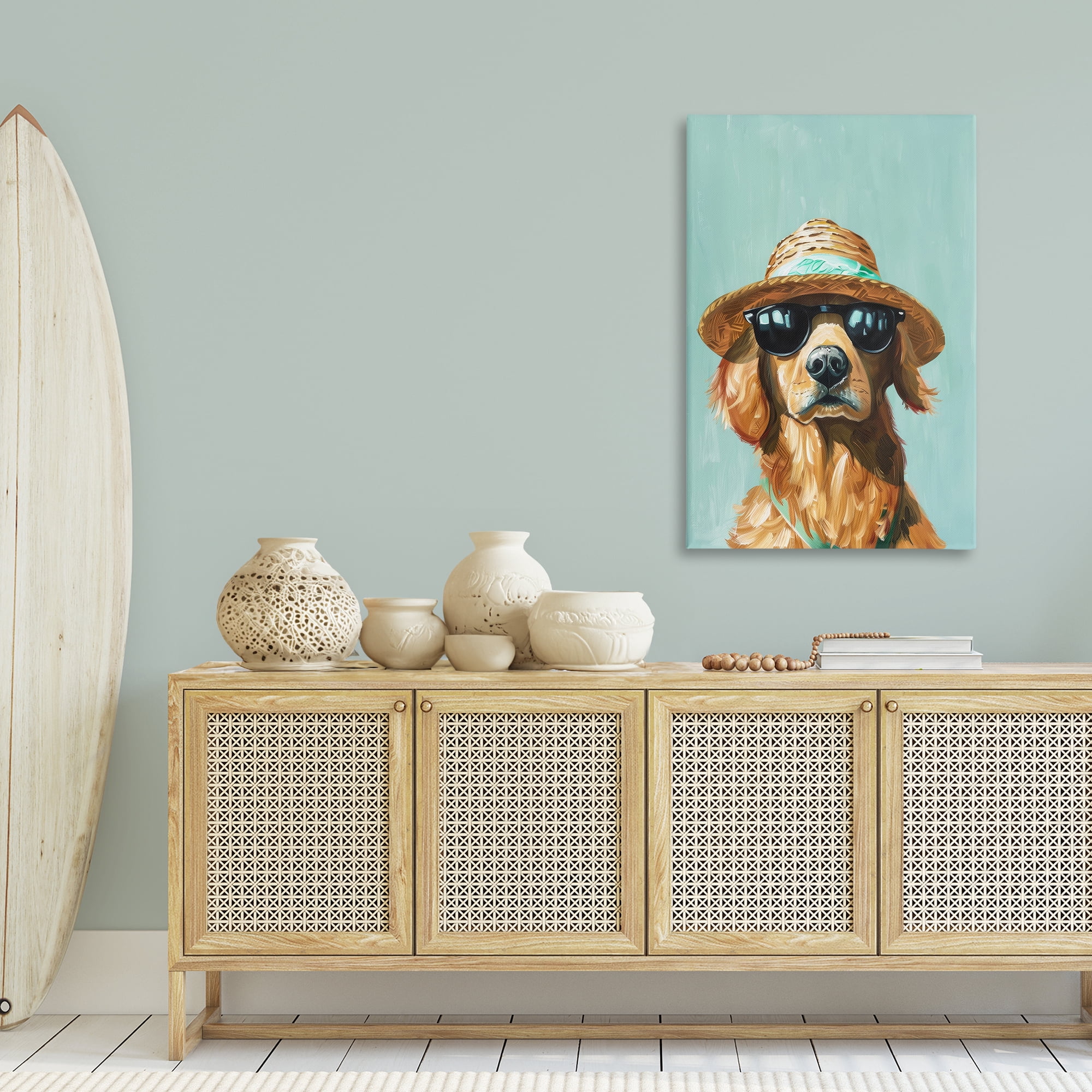 Stupell Industries Beach Ready Dog Animals & Insects Painting Gallery Wrapped Canvas Art Print Wall Art, 30 x 45