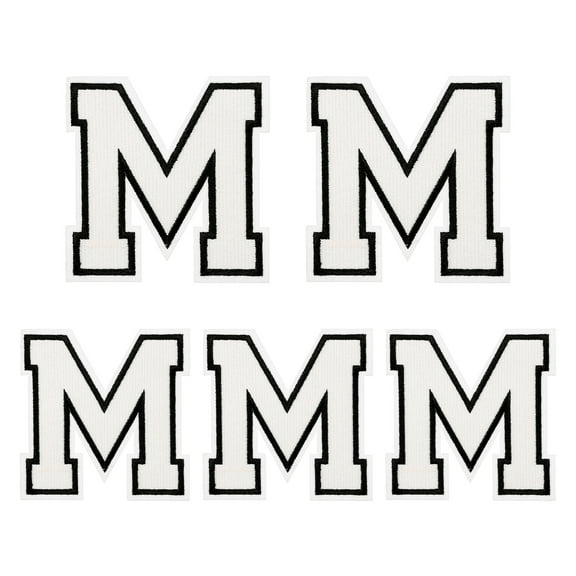 Iron on Letter  4.4"/3.1" Alphabet M Patches for Repairing Clothing DIY (White, Pack of 5)
