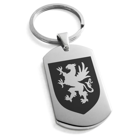Stainless Steel Griffin Valor Coat of Arms Shield Engraved Dog Tag Keychain Keyring